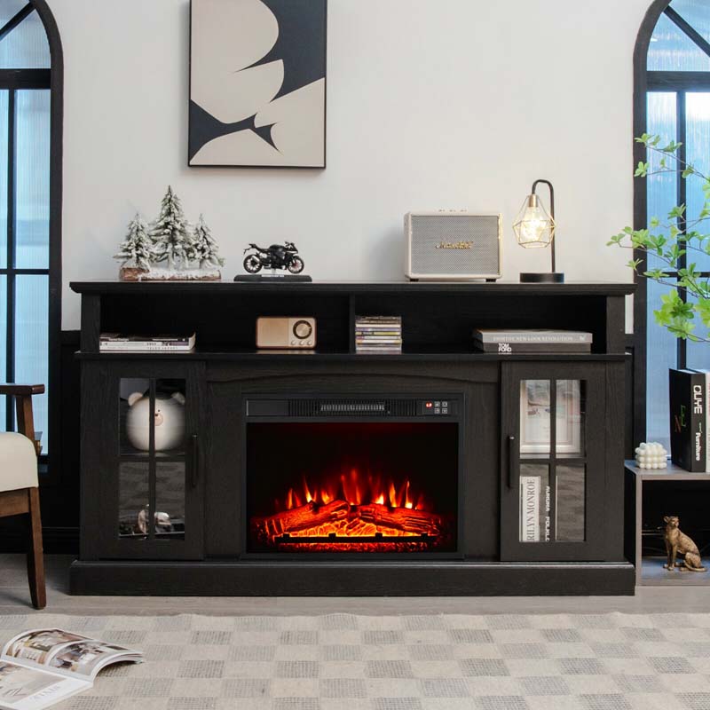 58 hüvelykes TV-konzol 23 hüvelykes kandallóbetéttel, kandallós TV-állvány akár 65 hüvelykes TV-khez, 1400 W-os elektromos kandallófűtés