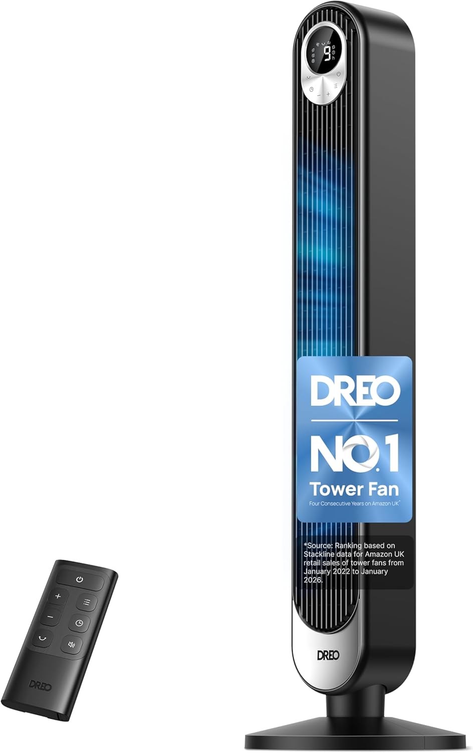 DREO 42 Inch Tower Fan, DC Motor Energy Saving Standing Fans for Bedroom, 8.5m/s High-Velocity Cooling Fans, 9 Speeds, Sleep/Auto/Natural/Normal Modes, 20dB Silent Fan, 90° Oscillating, 12H Timer