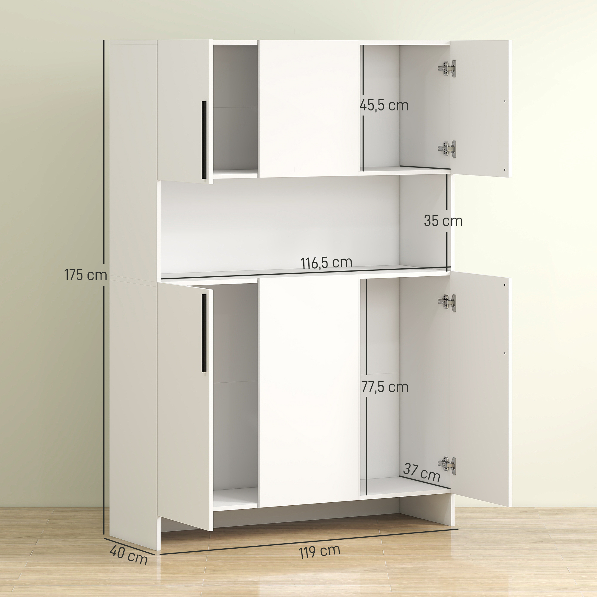 HOMCOM Keukenkast, 4 Kasten, 6 Deuren, 12 Scharnieren, Werkblad, Spaanplaat, Wit
