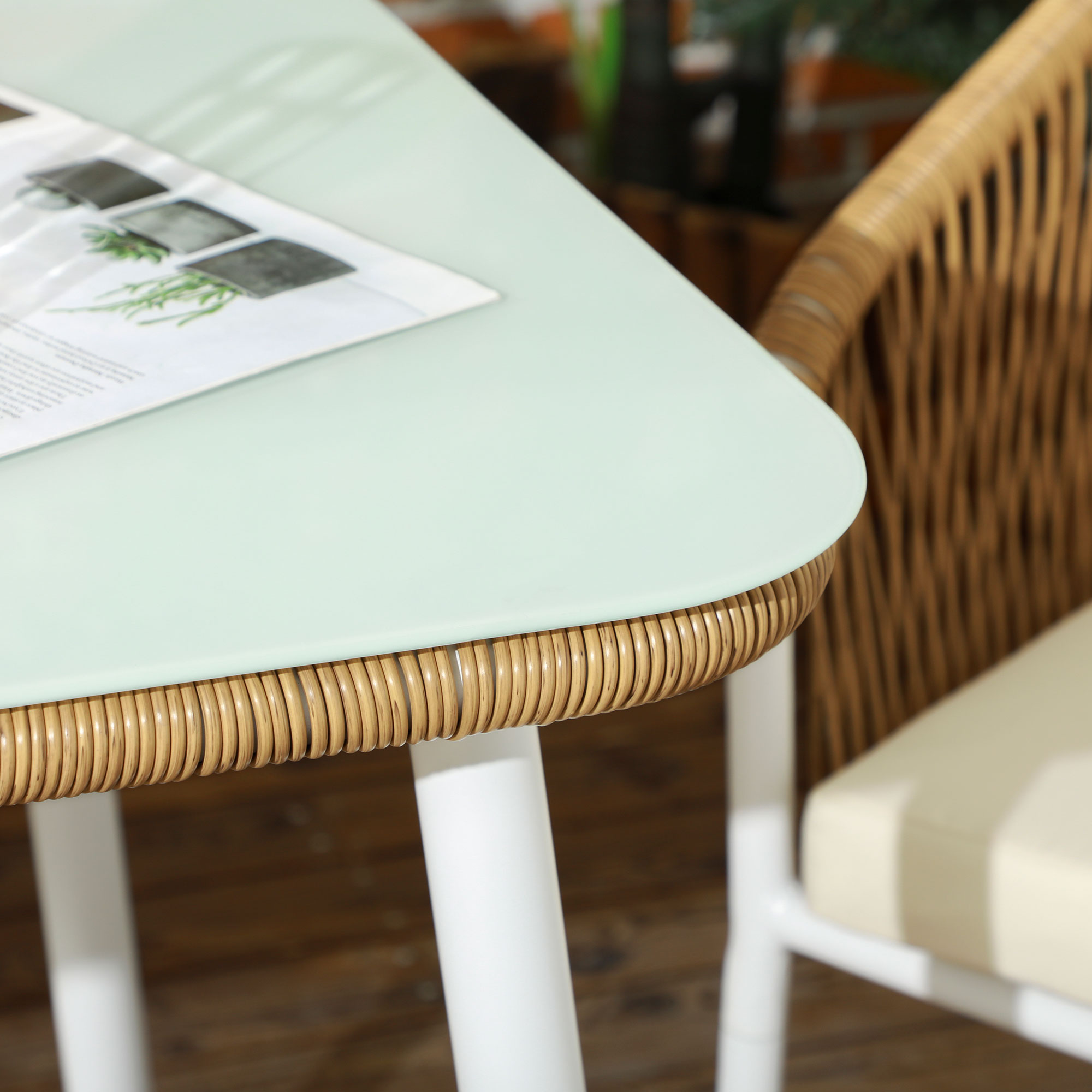 Outsunny Tuinset, 5-delig, Rattanlook, Zit- & Rugkussens, roestvrij Alu-frame, Geel/Wit/Beige