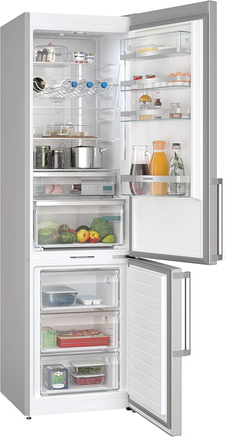 Siemens KG39NAIBT iQ500 Kühl-Gefrier-Kombination, 203 x 60 cm, 260L Kühlen + 103L Gefrieren, hyperFresh längere Frische, AntiFingerprint Schutz vor Fingerabdrücken, superCooling, Inox-antifingerprint