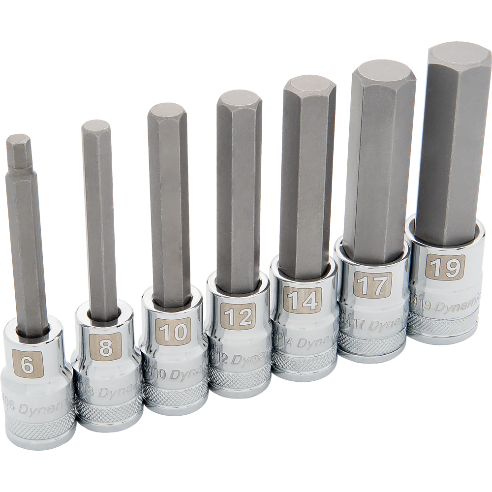 Dynamic D018015  ~  1/2 Inch Drive 7 Pc Metric Long Hex Socket