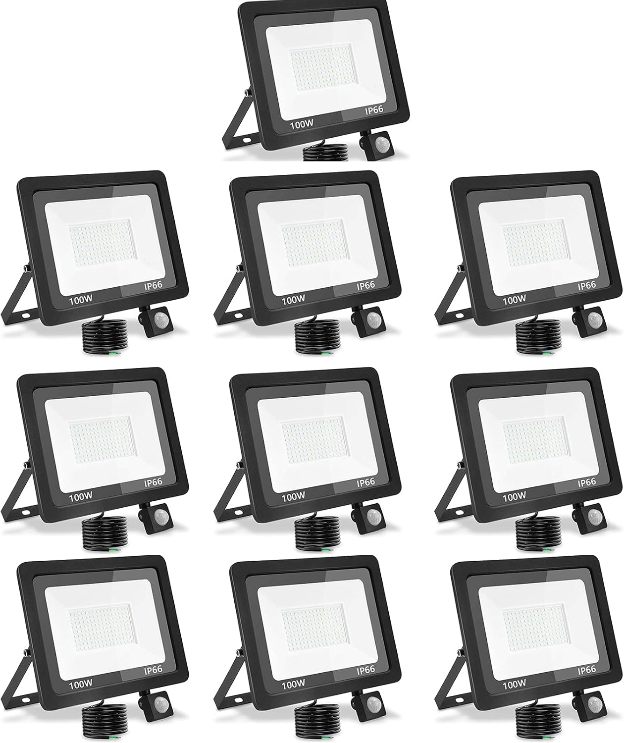 LED Strahler Außen mit Bewegungsmelder 100W, Superhell 10000LM Led Außenstrahler 3500K LED Fluter Flutlicht, IP66 Wasserdicht Scheinwerfer für Garten,Garage,Hof(Warmweiß-10pcs,100W)