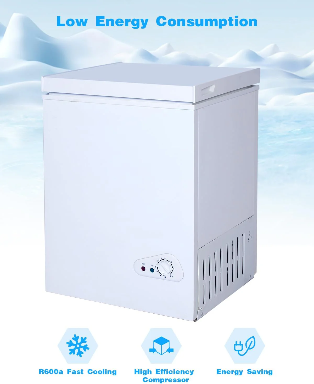 3,5 Cu.Ft Fagyasztóláda kivehető kosárral, 7 fokozatban állítható hőmérséklet-szabályozás (-28 °C és -43 °C között), Mély, kompakt fagyasztó garázsba, irodába, pincébe, házba, konyhába, üzletbe, lakókocsiba – fehér