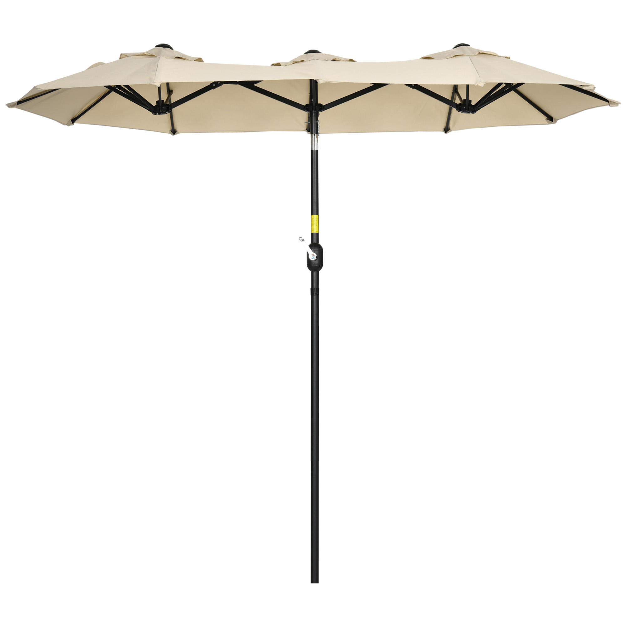 Outsunny parasol, tuinparasol, kantelbaar, met handslinger, windkap, polyester+staal, kaki, 285 x 147 cm