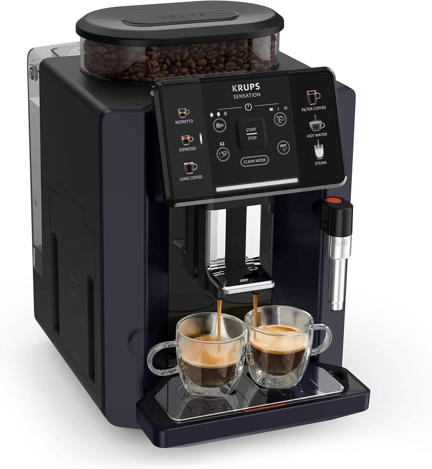 Krups EA910B Sensation Kaffeevollautomat Nachtschwarz/schwarz, benutzerfreundlich, pflegeleicht, Beleuchtungswarnungen, bequeme Reinigung, benutzerdefinierte Einstellungen