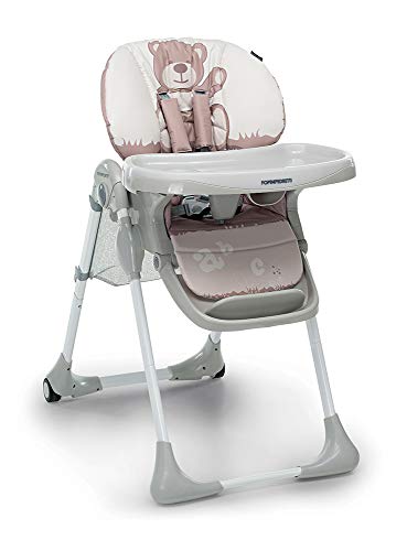 Foppapedretti Seggiolone Meeting, bambini da 6 mesi a 3 anni (fino a 15 Kg), Seduta/Poggiapiedi/Schienale Regolabili, Cesto Porta Oggetti, Stabile e Confortevole, con Imbottitura Lavabile, Teddy : Prima infanzia
