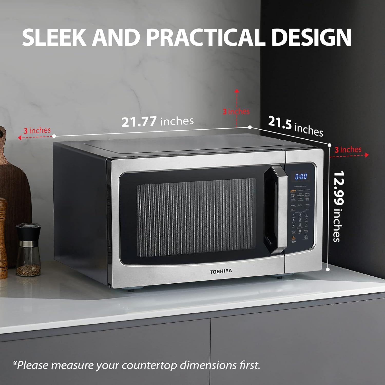 TOSHIBA 4-in-1 ML-EC42P(SS) Countertop Microwave Oven, Smart Sensor, Convection, Air Fryer Combo, Mute Function, Position Memory 13.6