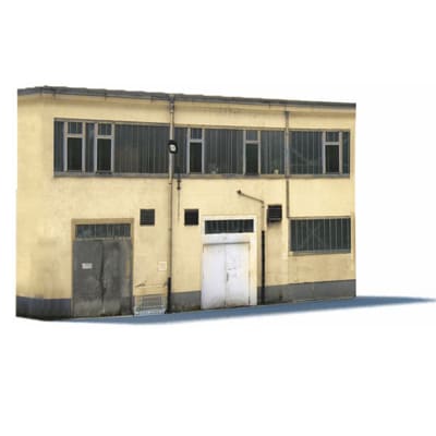 Background Industrial Building (cream with gray top panel, 1 gray & 1 white door)
