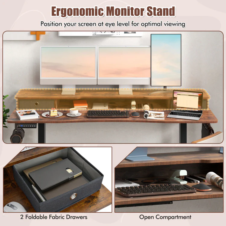 Electric Standing Desk with 2 Drawers, 3 Memory Positions, 63