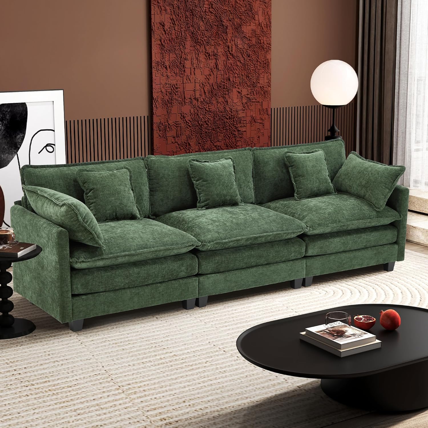 111.4 Inch L-Shaped Modern Sofa Modular Cloud Sofa Ottoman 4-Seater Chenille Deep Seat Sofa