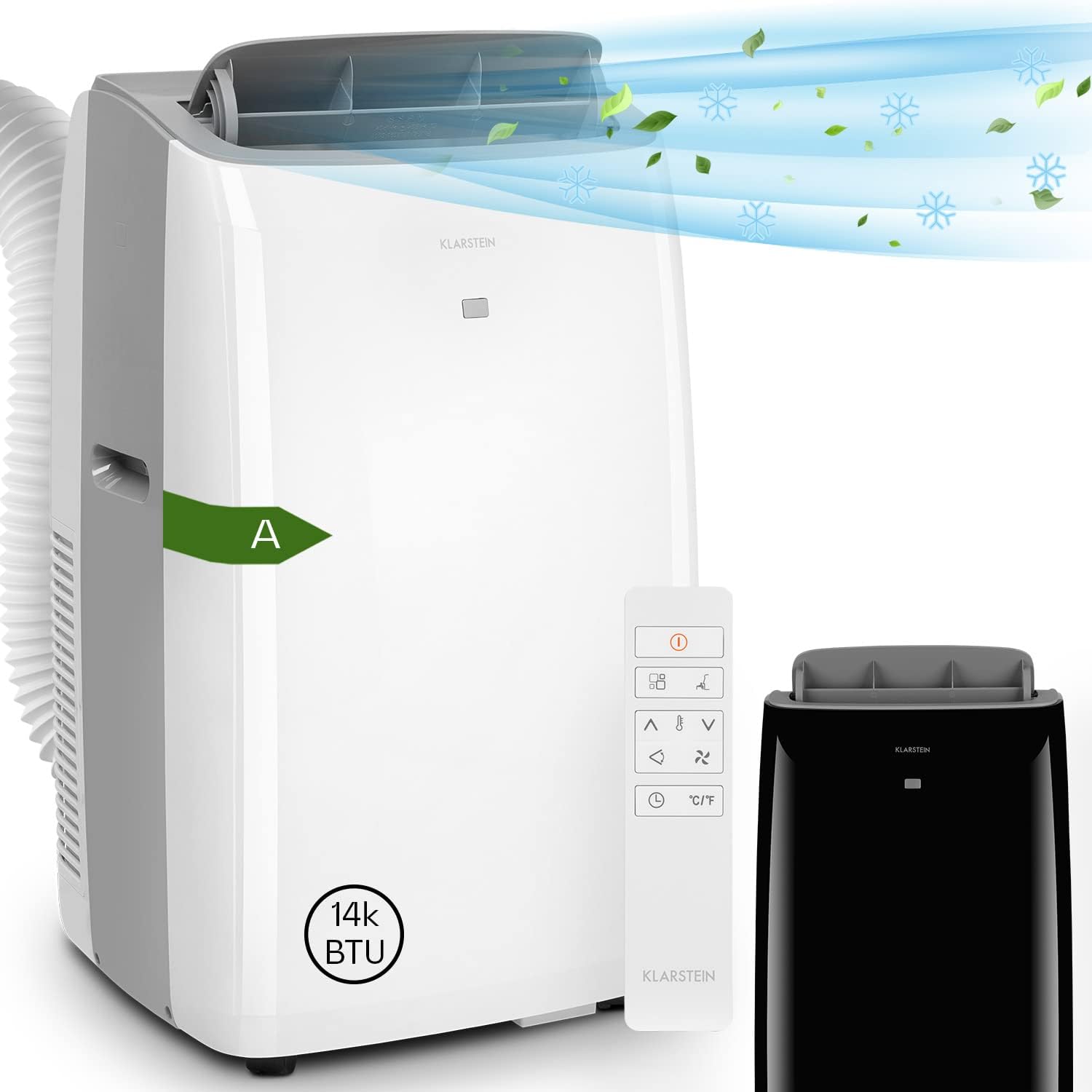 Klarstein Mobile Klimaanlage mit Abluftschlauch, 4-in-1 Klimagerät, Ventilator, Luftentfeuchter & Nachtmodus, Kleine & Portable Klimaanlage für Wohnung & Büro, Niedriger Verbrauch, 14000BTU