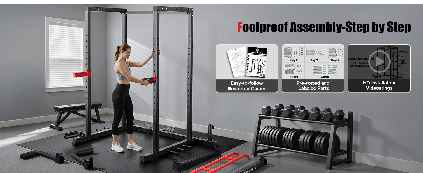 sportsroyals power rack multi-functional power cage with lat pulldown pulley
