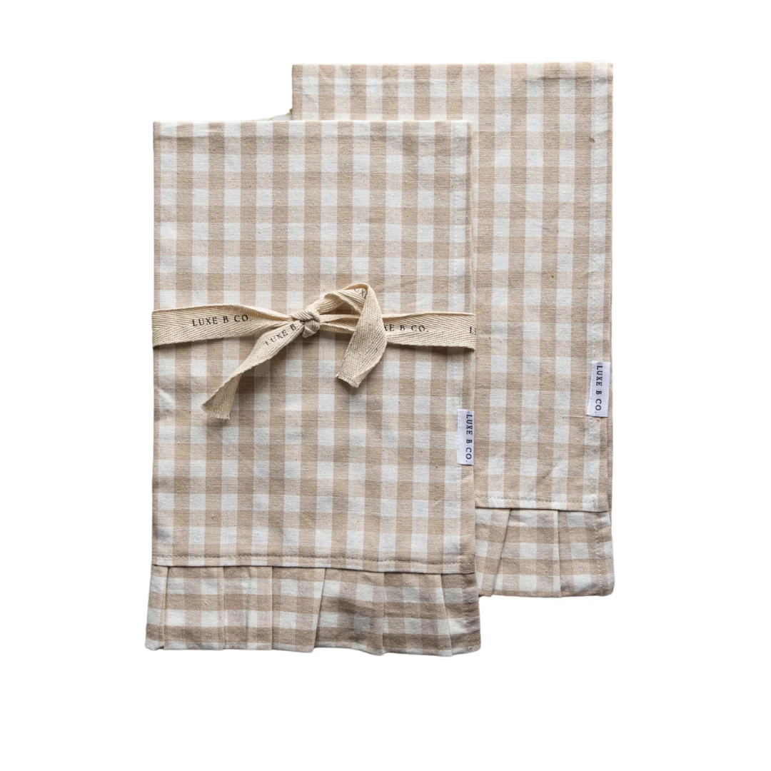 Ruffle Beige Gingham Kitchen Dish Towel