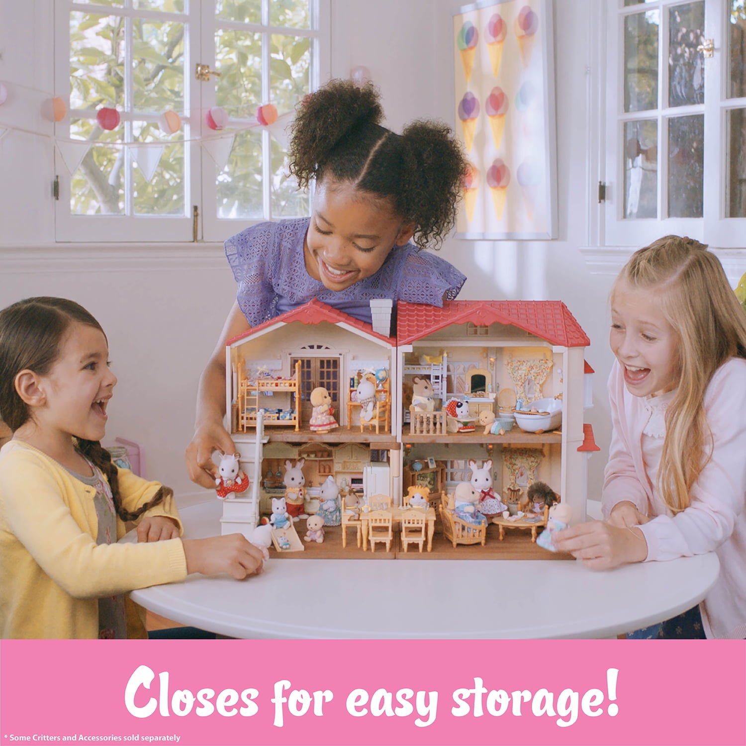 2025 Calico Critters Red Roof Country Home, Dollhouse Playset with Figures, Furniture and Accessories