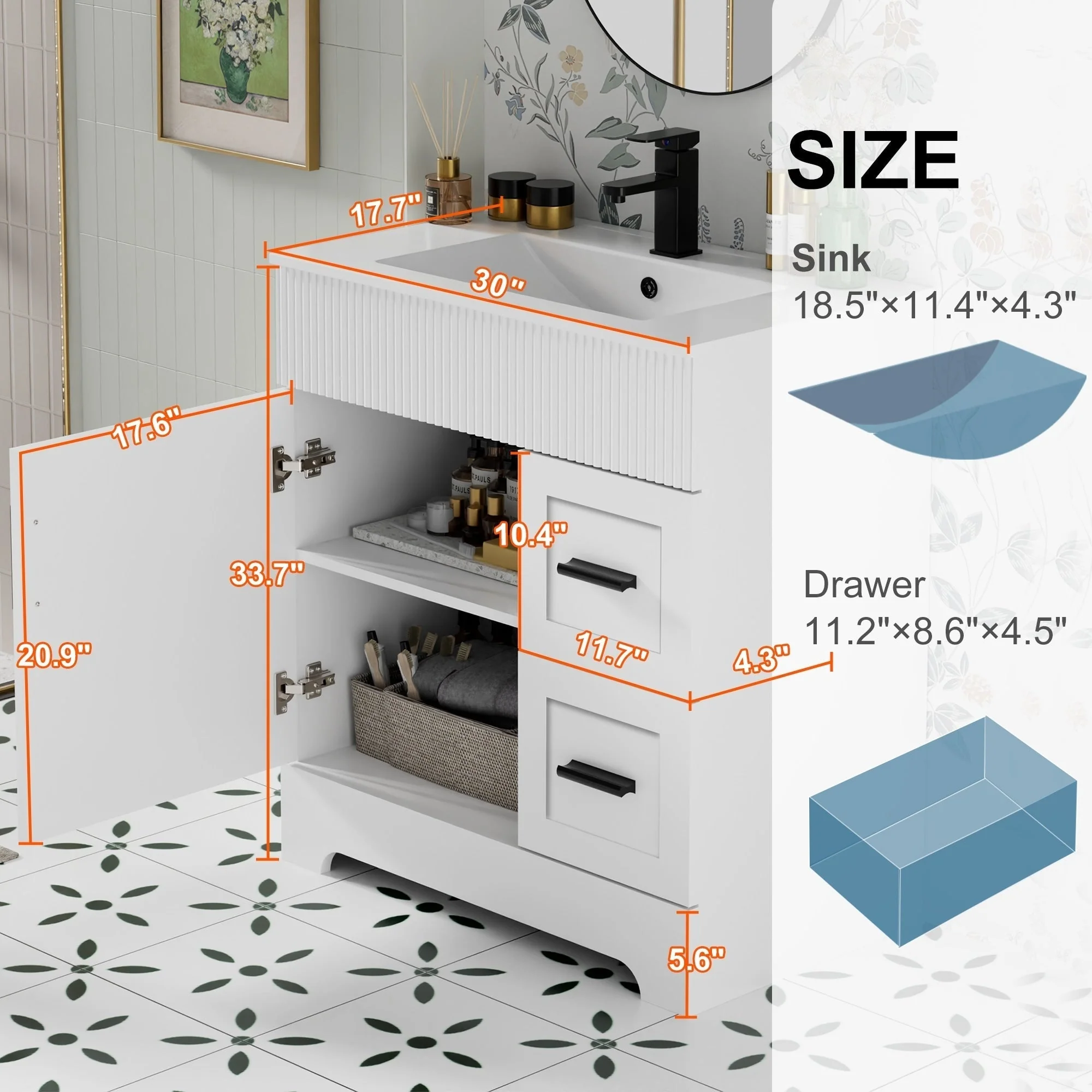 Wavy Line 30/36/48 Bathroom Vanity Set with Sink & Faucet