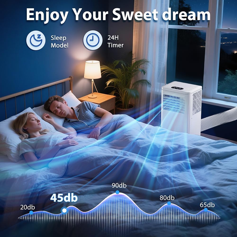 10000 BTU Tragbare Klimaanlage Kühlt 450 Sq.Ft, LifePlus Tragbare AC-Einheit mit 4 Modi, Fernbedienung, Fenster-Installationsset, 24H Timer, Leise Energieeffizient für Zimmer, Büros, Wohnungen