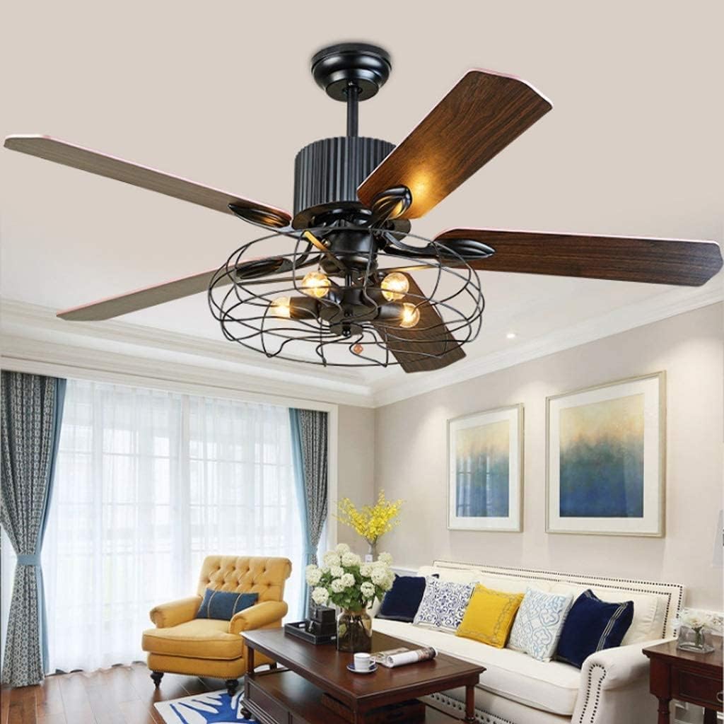 Deckenventilator Licht Mit Beleuchtung Fernbedienung Dimmbar E27 Fan Deckenleuchte LED Kronleuchter Loft Lüfter Deckenlampe Retro Industrie Stumm Leise Wohnzimmer Schlafzimmer Esszimmer Timing