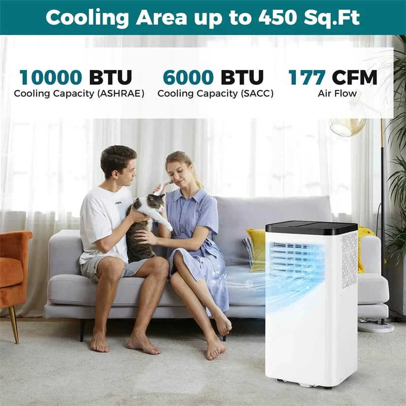 10000 BTU-s hordozható légkondicionáló, 3 az 1-ben AC egység, ventilátor és párátlanító alvó üzemmóddal, 24 órás időzítővel és ablakkészlettel, akár 42 m²-es helyiségekbe