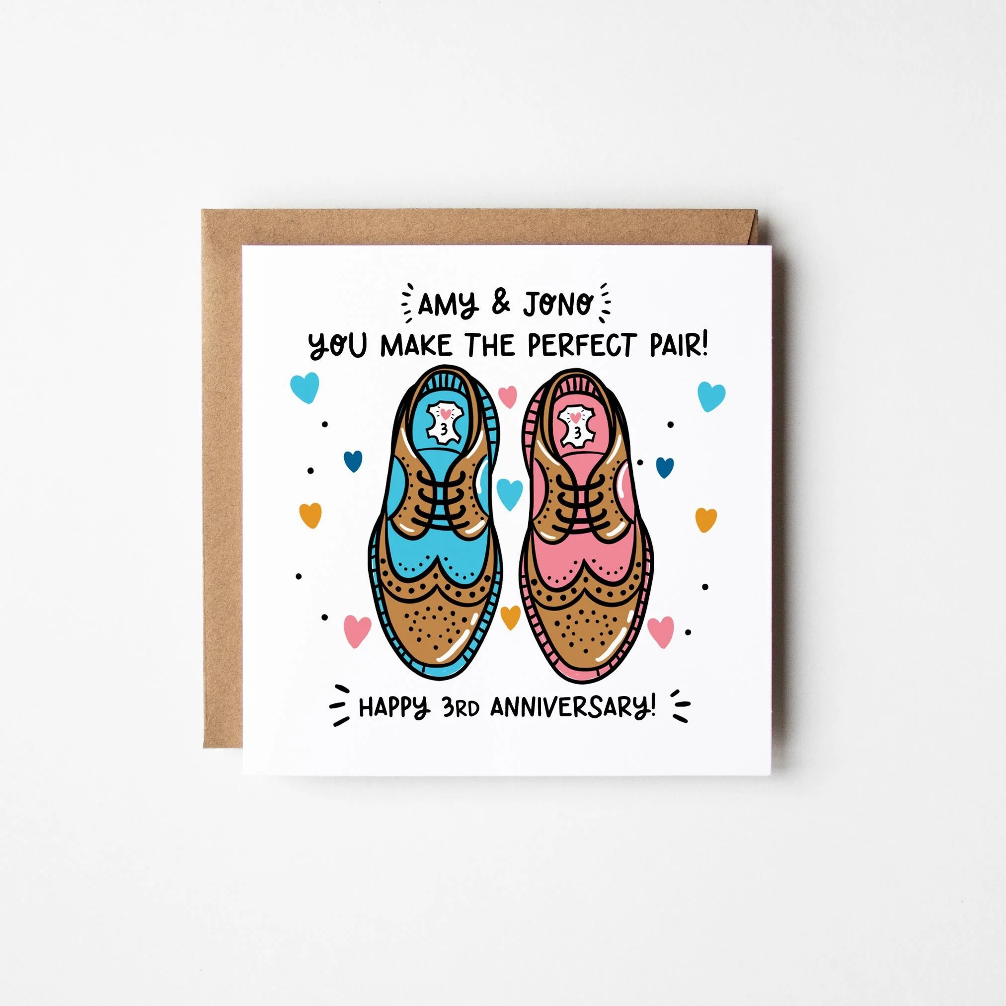 3rd Anniversary Card ? Personalised Happy 3rd Anniversary Card ? 3rd Anniversary Card For Them ? Leather Anniversary