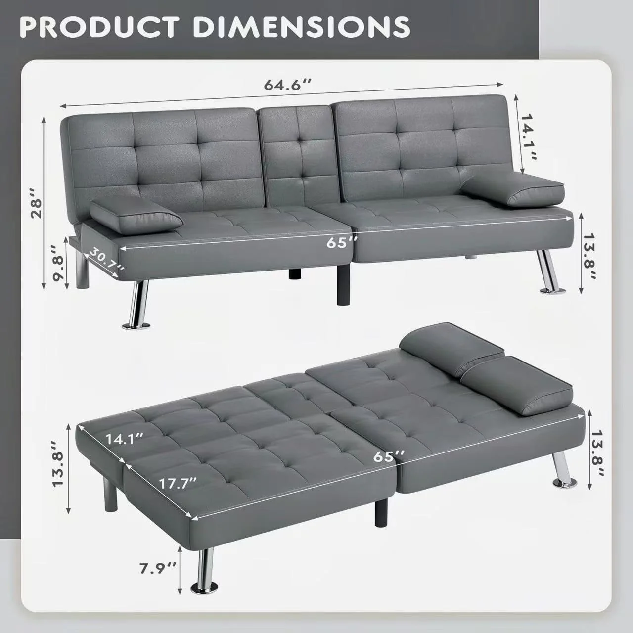 Homall Futon Sofa Bed Leather Futon Couch Removable Armrests Adjustable Recliner Sofa Bed