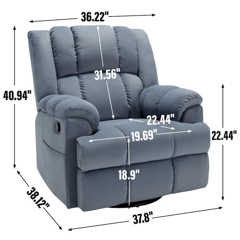 Lazy Boy Swivel Rocker Fabric Recliner Chair, Overstuffed Large Manual Recliner Glider with Pillow Top Arms and Cushion Back