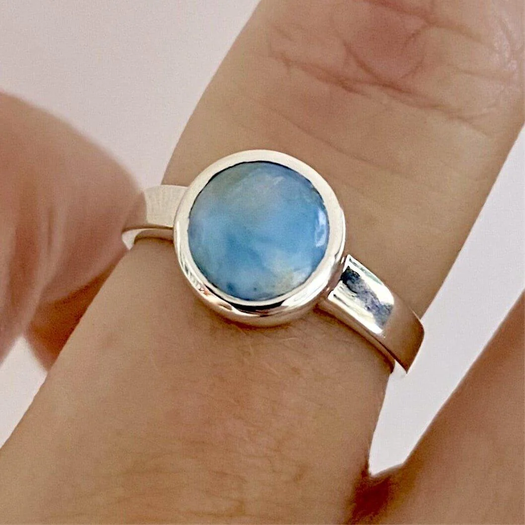 Larimar Ring- Elegant Small Round Larimar