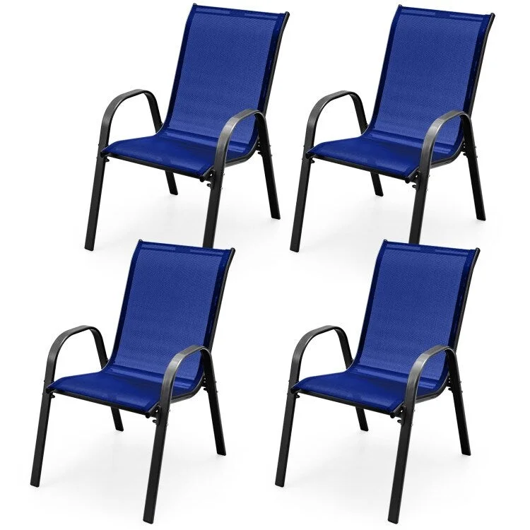 4 Pieces Stackable Patio Dining Chairs Set with Armrest - 29 x 21.5 x 35.5 (L x W x H)