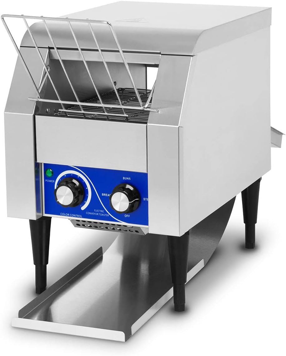 vertes Durchlauftoaster Toaster mit Laufband aus Edelstahl (1940W, 230V, Gastro Profi für Toast und Burger Buns, Zugabefach, 2 Ausgabefächer, 7 Geschwindigkeitsstufen, Krümelschublade, 2 Modi)