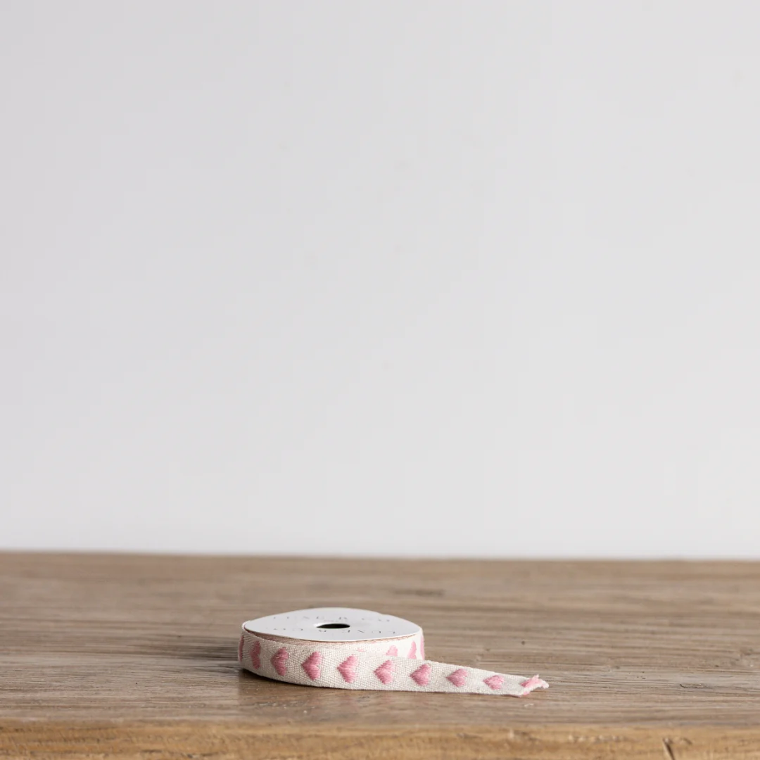 Rosewood Pink Hearts Woven Ribbon