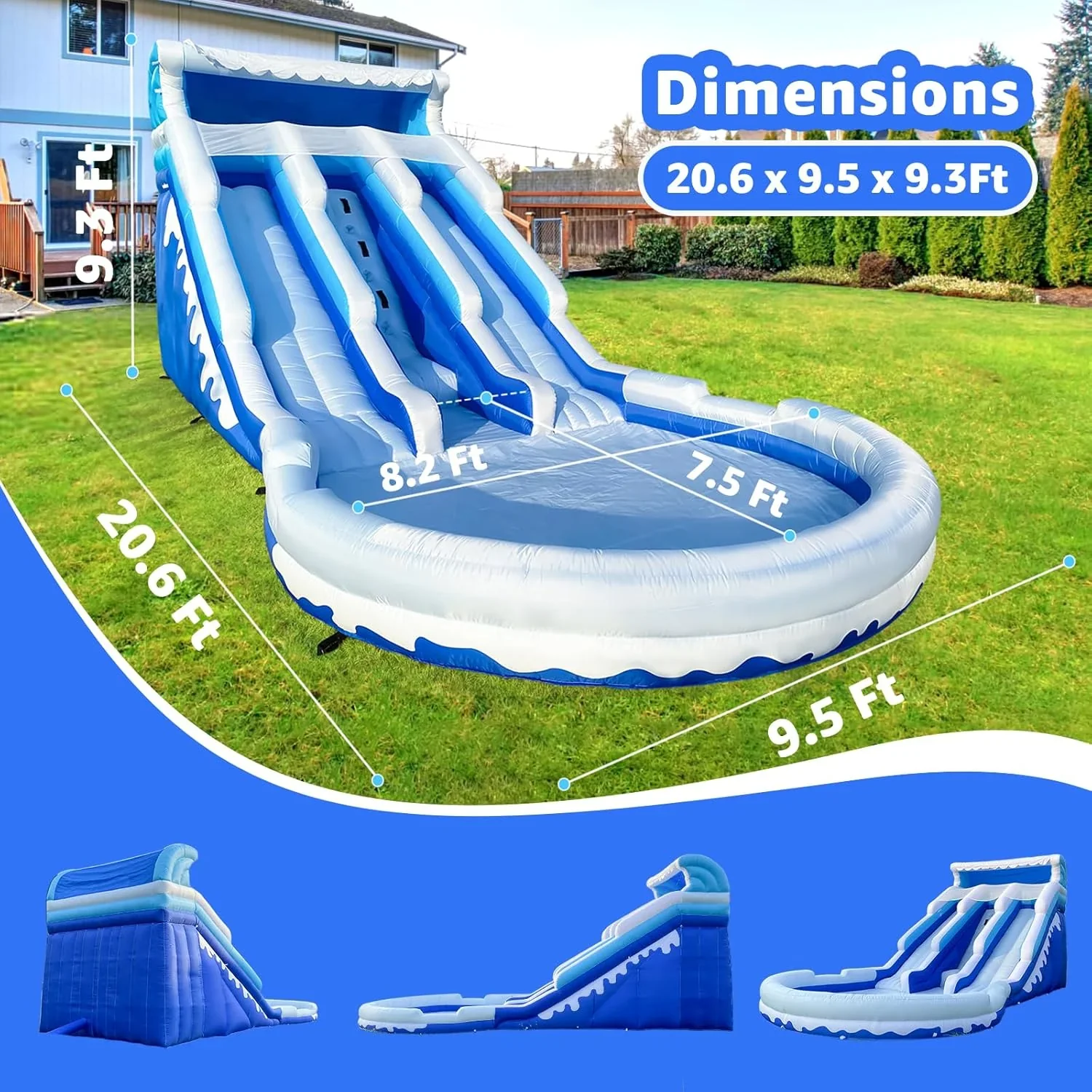 Large Inflatable Water Slide Swimming Pool Play Center, Commercial Grade Lightweight Premium Water Slide Bounce House 20.6x9.5x9.3Ft for Kids and Adults (with Blower)