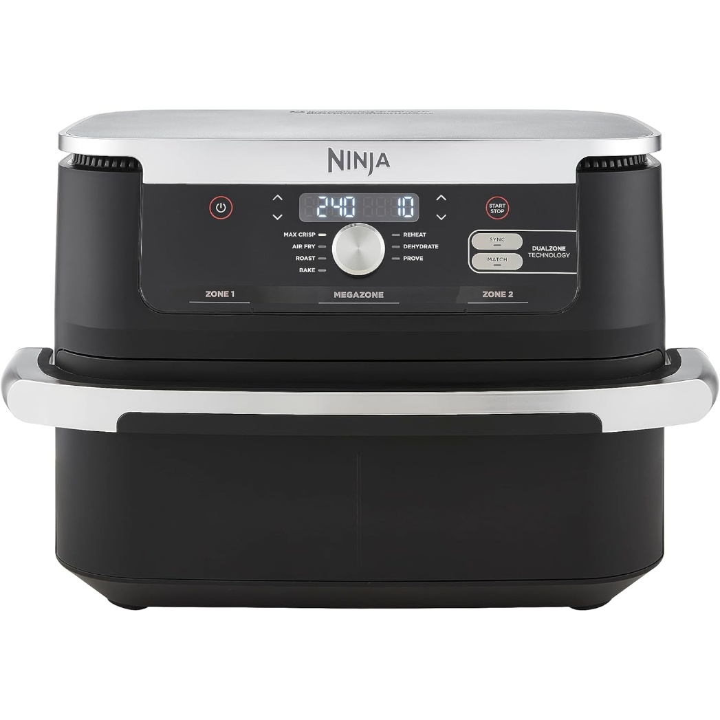 NINJA Foodi FlexDrawer Air Fryer, Dual Zone Avec Séparateur Amovible, Grand Tiroir de 10.4 L, 7-en-1, Double Zone, Sans Huile, Pièces Antiadhésives Compatibles Au Lave-Vaisselle, Noir AF500EU