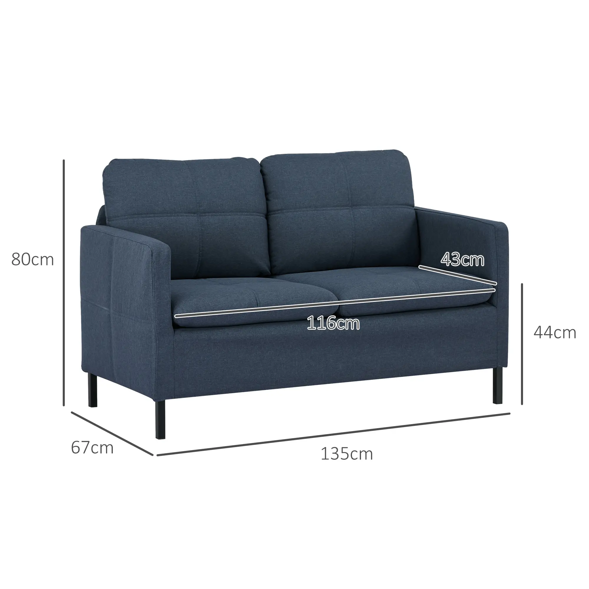 HOMCOM 2-Sitzer Sofa mit Leinenoptik & Stahlbeinen, Dunkelblau