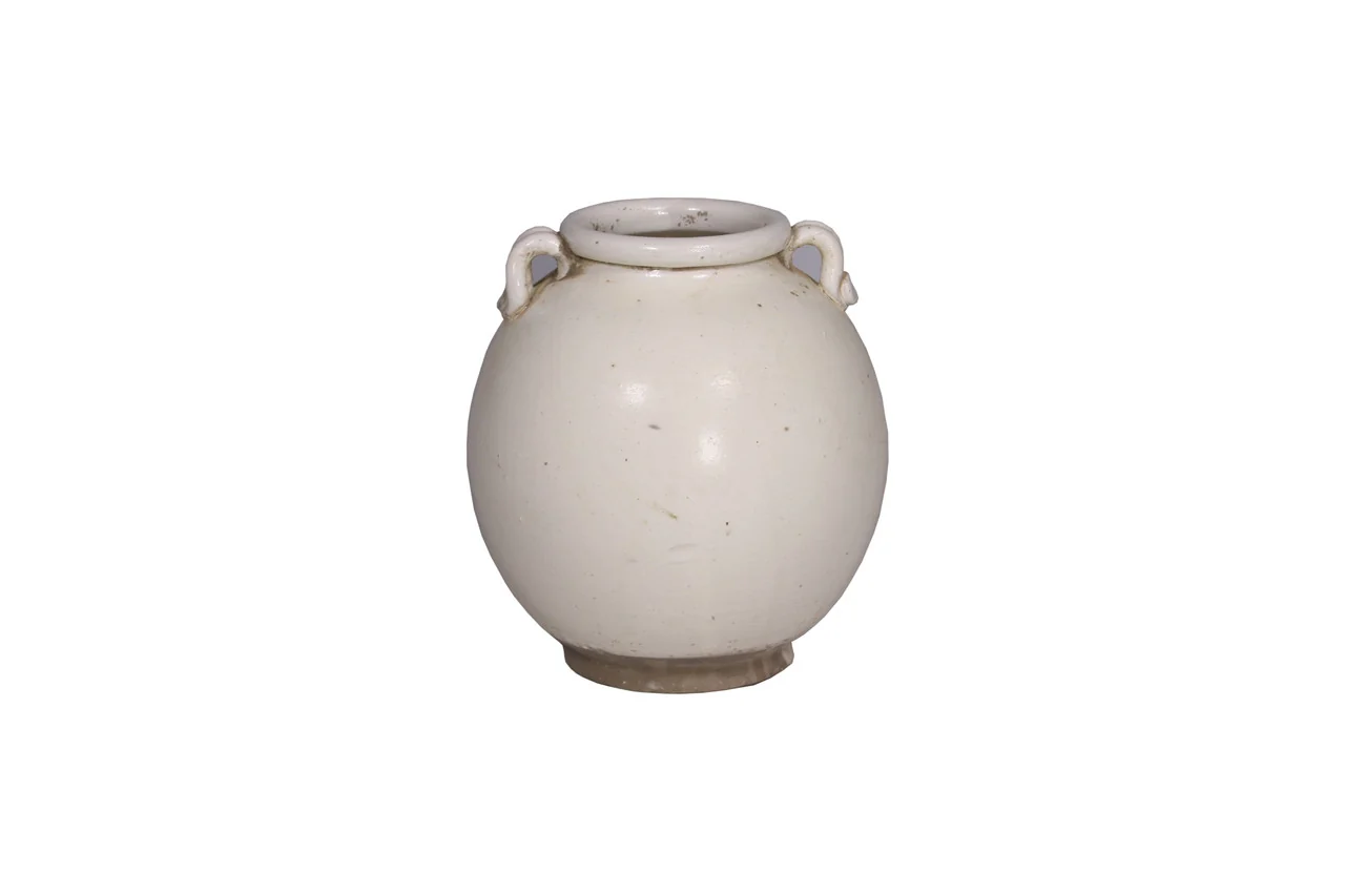 Two Handle White Round Jar