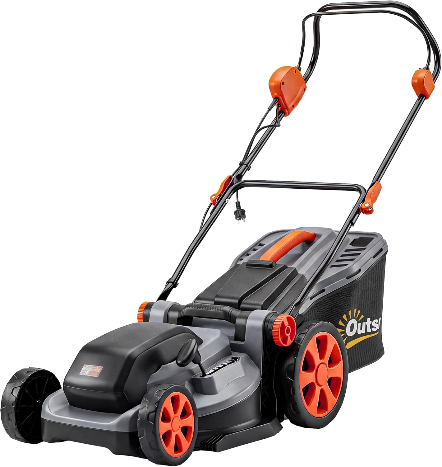 Outsunny Tagliaerba Elettrico 1800W con Larghezza di Taglio 40cm, Funzione Mulching e Sacco da 50L, Tosaerba Elettrico con Manico Staccabile Regolabile, 6 Altezza di Taglio 25-75 mm, Grigio Chiaro
