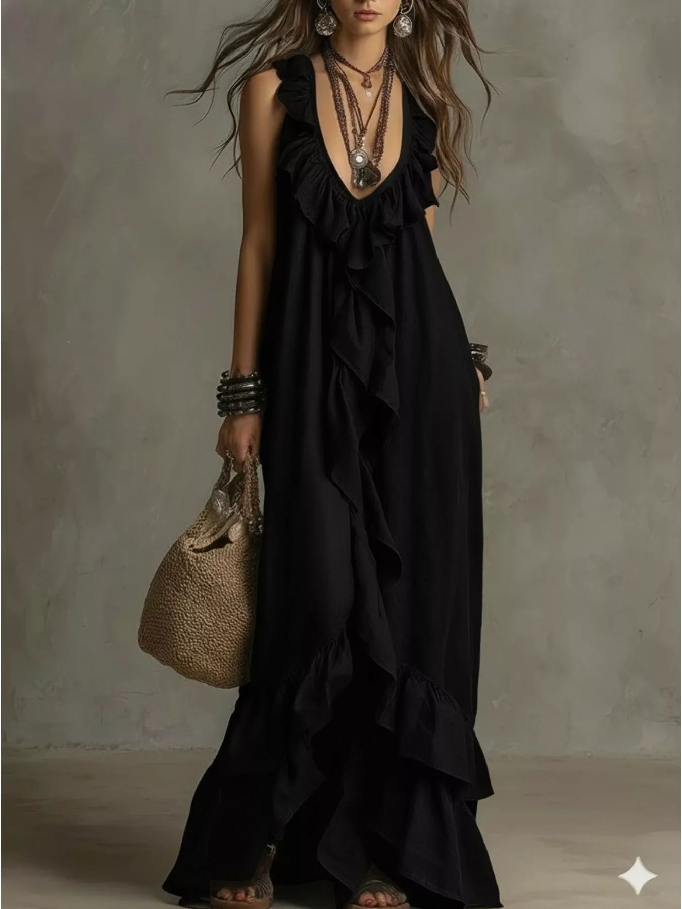 Ruffled Sleeveless Maxi Dress