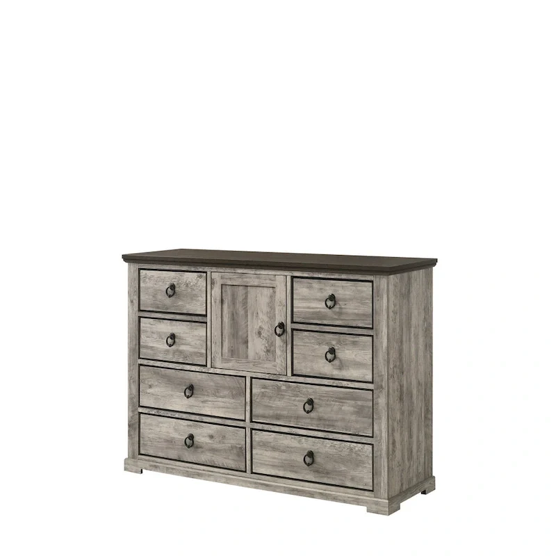 Aimon 5 Piece Gray Rustic Panel Bedroom Set