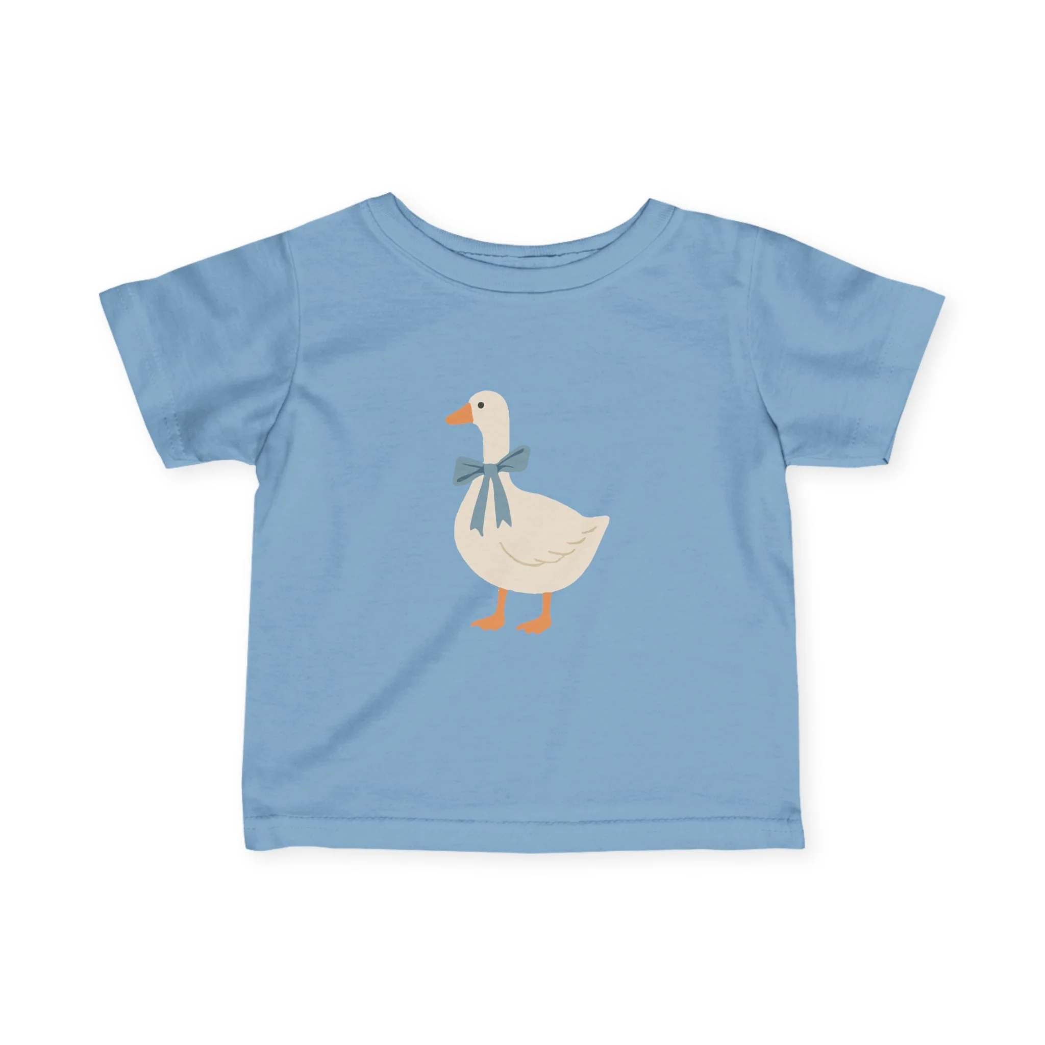 Baby Tee with Cute Duck Illustration �C Blue Bow Infant Shirt