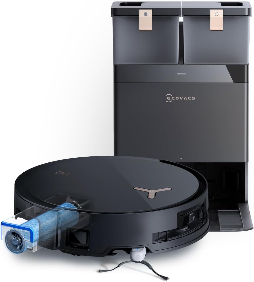 ECOVACS X8 PRO OMNI Robot Aspirateur Laveur avec Station Tout-En-Un, Puissance 18000Pa, Nettoyage Automatique Instantané OZMO ROLLER, Nettoyage à l'eau chaude 75℃, Ajout Solution Nettoyage Automatique