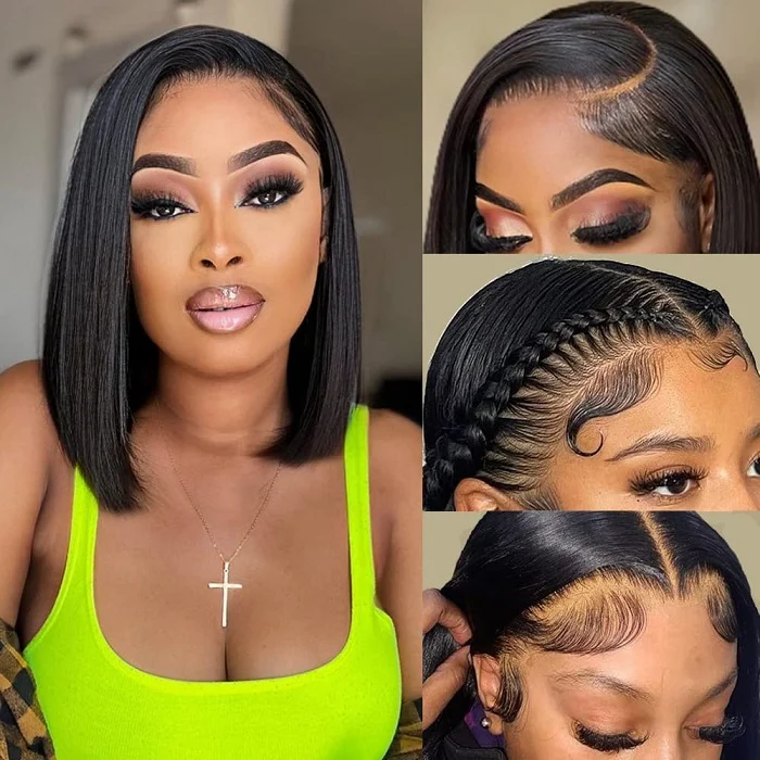 Straight Wear & Go Bob Wig Pre Cut HD Lace Closure Glueless Human Hair Wigs Beginner Friendly