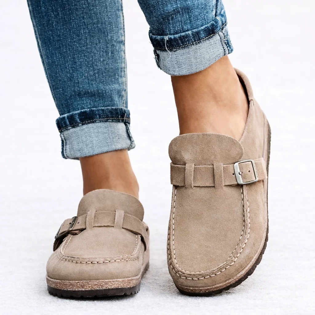 Women��s Slip-On Loafers Soft Suede with Elegant Buckle Detail