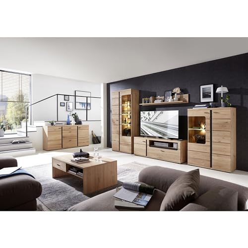 Stella Trading Vetrina in legno antico massiccio, effetto rovere antico con certificazione FSC, moderna vetrina con illuminazione a LED e molto spazio di archiviazione, 90 x 134 x 38 cm (larghezza x : Amazon.it: Casa e cucina