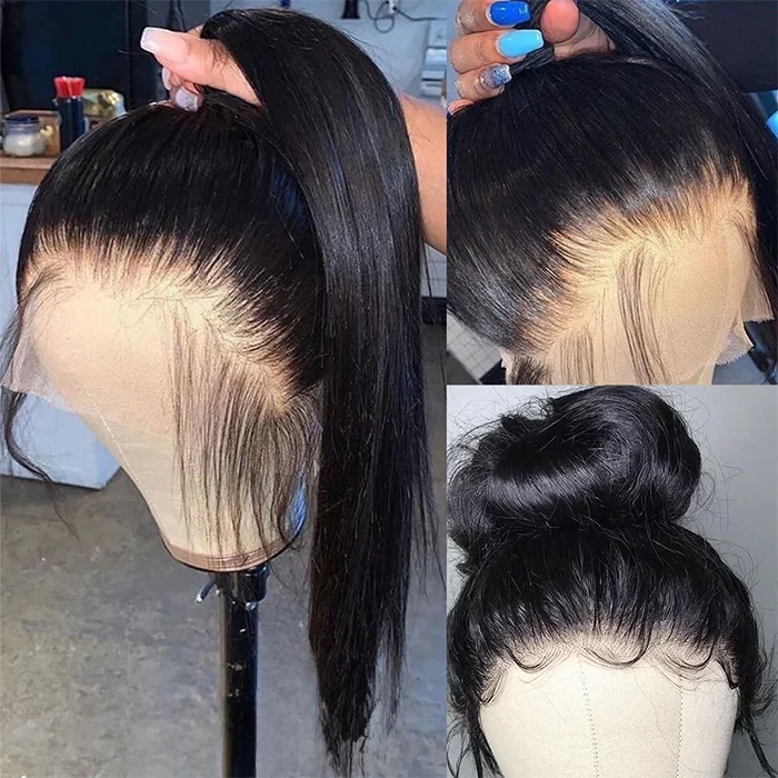 Hidden Elastic Strap 360 HD Lace Front Wig Straight Human Hair Wigs Snug Fit All Sizes