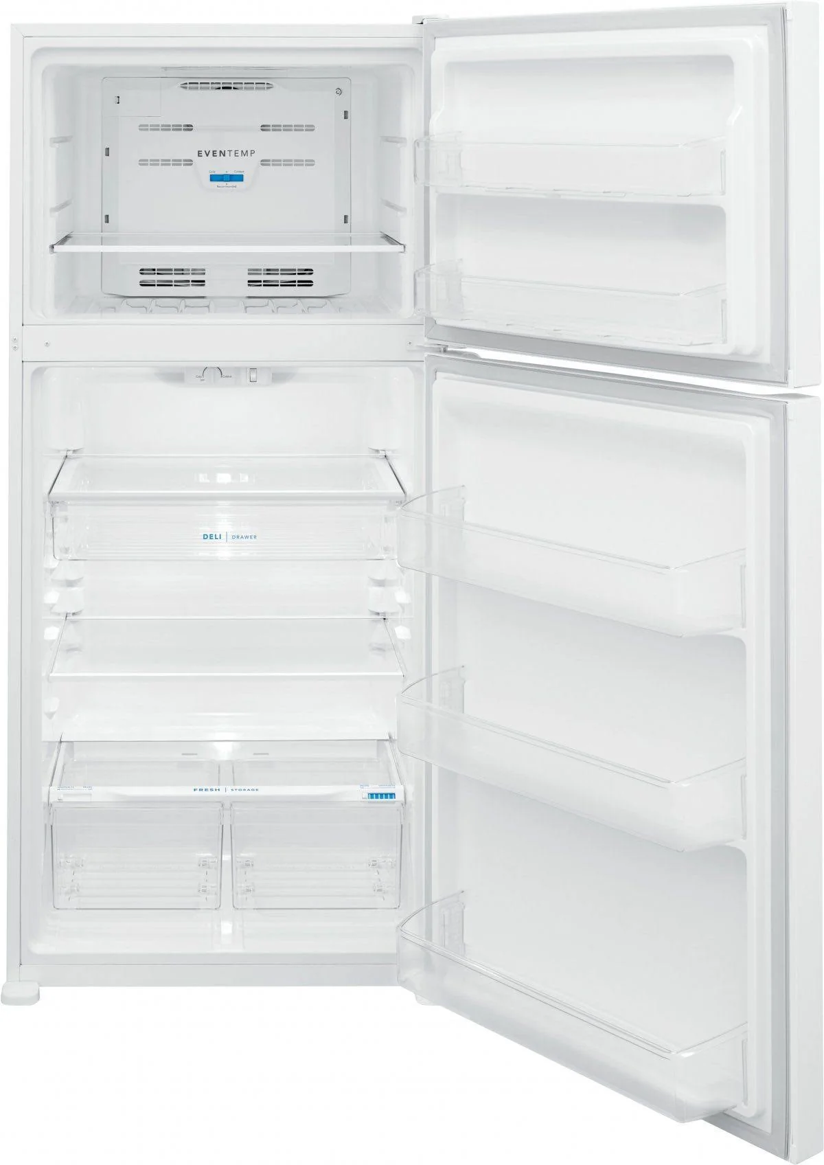 Frigidaire 20 Cu. Ft. felülfagyasztós hűtőszekrény – fehér, EvenTemp hűtés, tágas belső tér