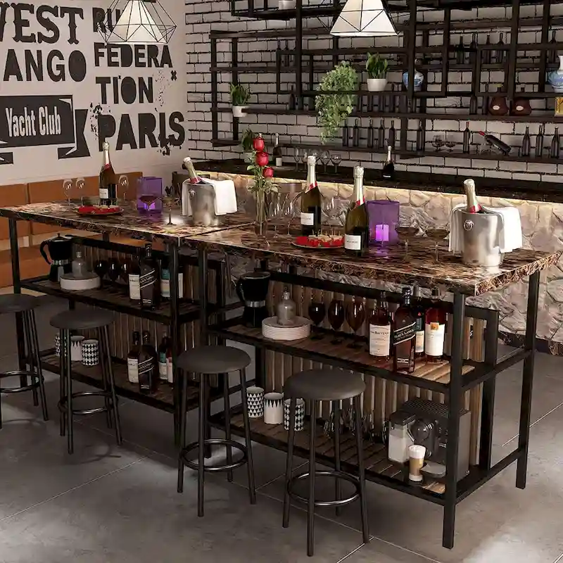 Kitchen Island with 2 Stools and Open Shelves