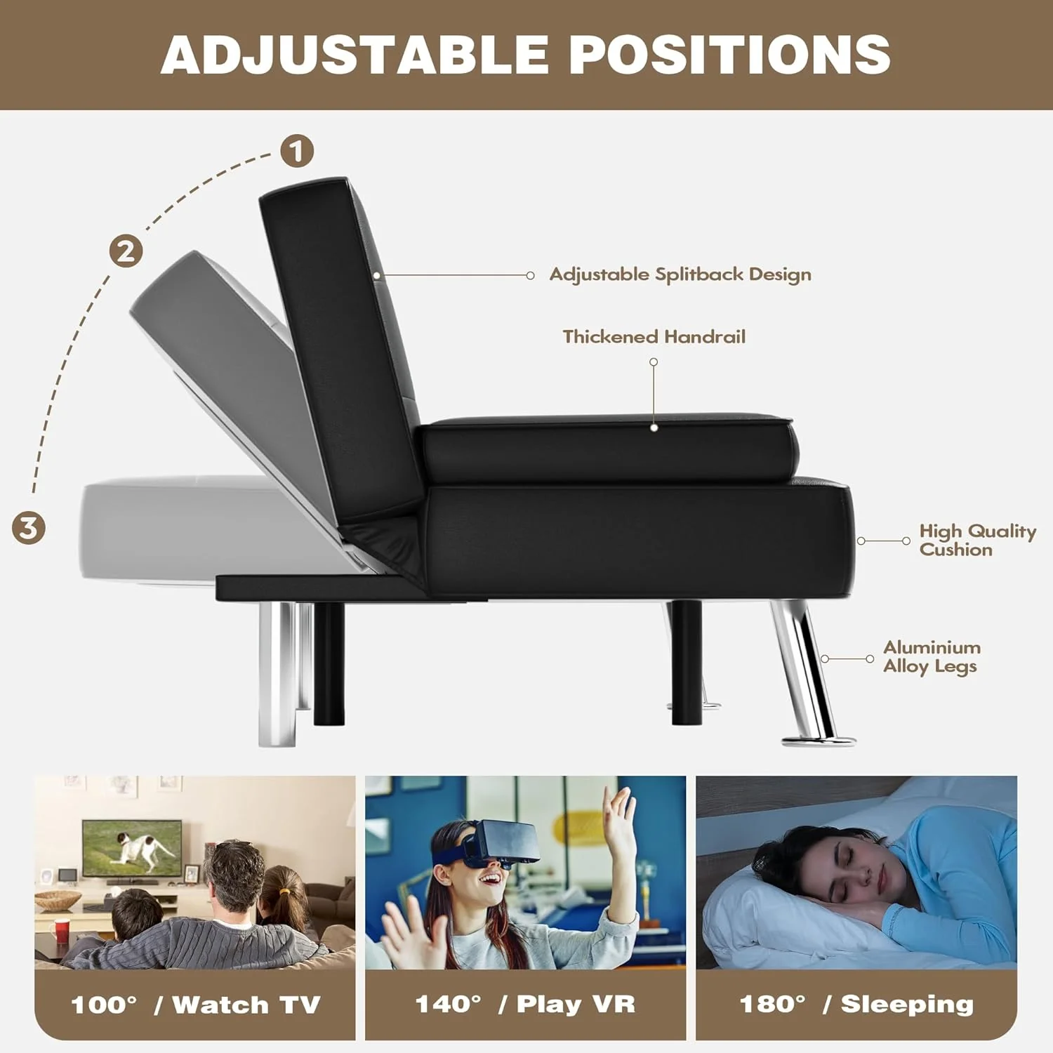 Homall Futon Sofa Bed Leather Futon Couch Removable Armrests Adjustable Recliner Sofa Bed