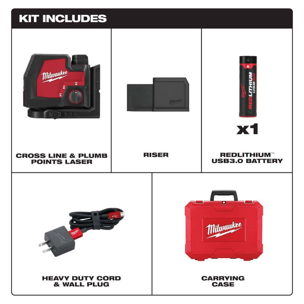 3522-21 Green 100 ft. Cross Line and Plumb Points Rechargeable Laser Level with REDLITHIUM Lithium-Ion USB Battery and Charger