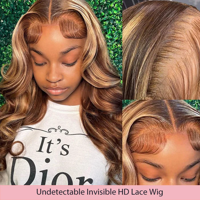 4/27 Highlight Ombre Wig Body Wave Remy Human Hair Lace Front Wigs For Women