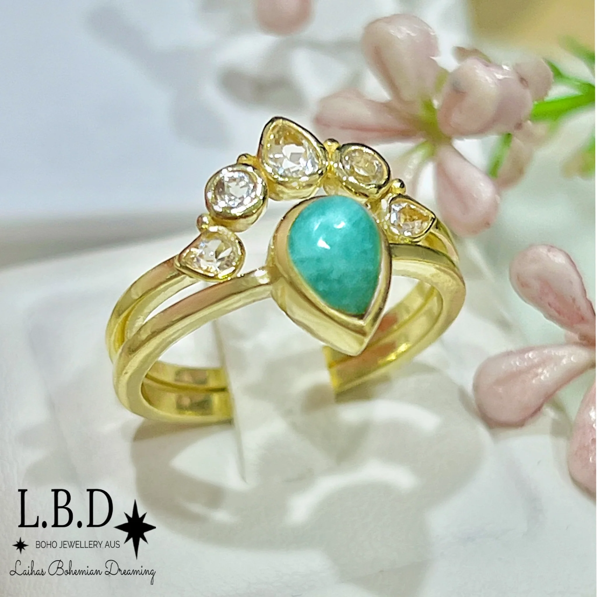 Laihas Queen Of Cups Gold Topaz and Amazonite Ring Set