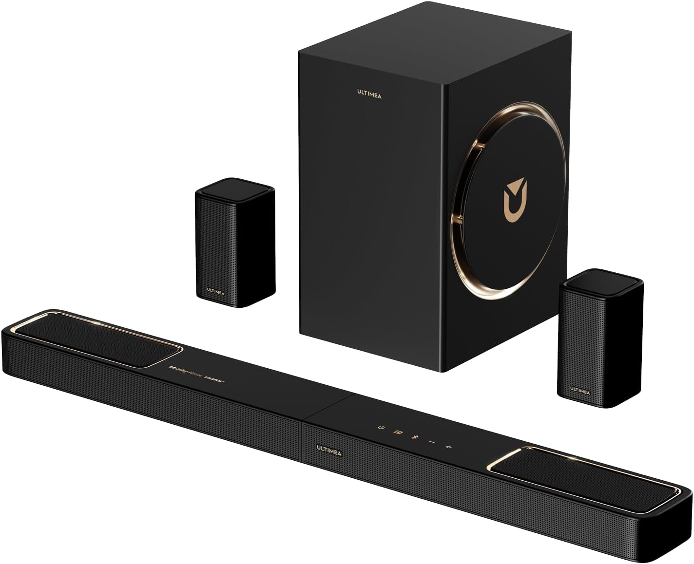 ULTIMEA 5.1.2ch Soundbar with Dolby Atmos, Up-Firing Upper Speakers, Wireless Subwoofer and 2 Rear, 460W, HDMI eARC, BT 5.4, Skywave F40 Boom Home Theater System